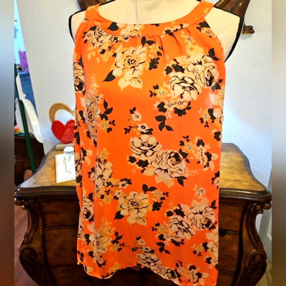 Torrid Size 0 (Large/12) Orange Floral Sleeveless Flowy Top